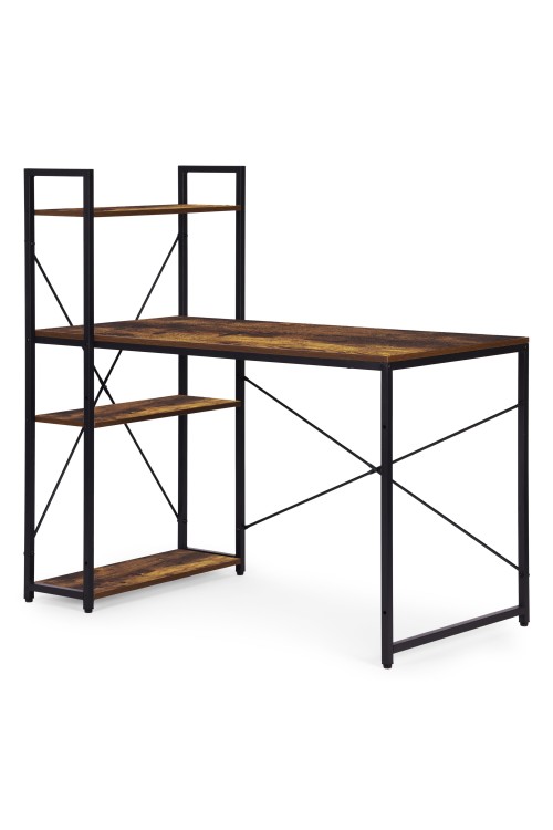 Biurko komputerowe szkolne 120x60 cm regał z 3 półkami postarzany orzech loft ModernHome