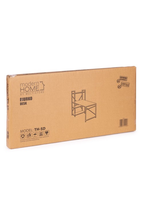 Biurko komputerowe szkolne 120x60 cm regał z 3 półkami postarzany orzech loft ModernHome