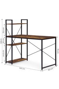 Biurko komputerowe szkolne 120x60 cm regał z 3 półkami postarzany orzech loft ModernHome