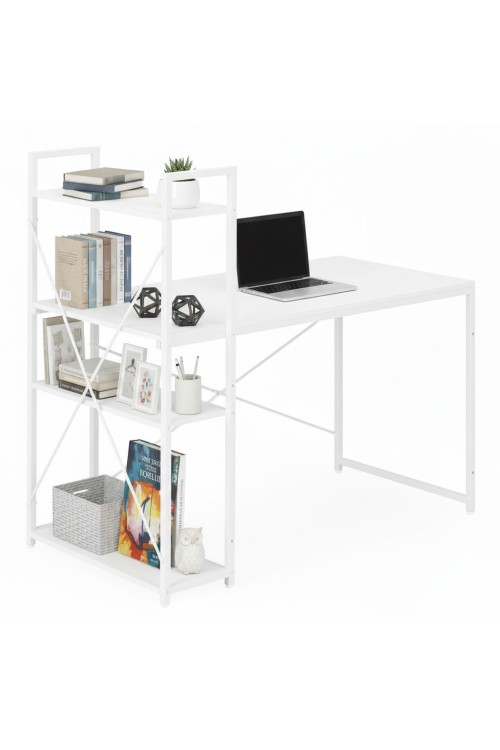 Biurko komputerowe szkolne 120x60 cm regał z 3 półkami białe ModernHome