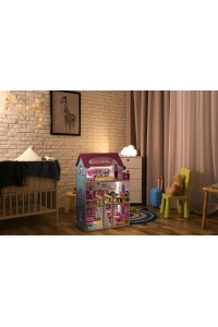 Drewniany domek dla lalek mebelki oświetlenie LED ECOTOYS
