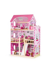 Drewniany domek dla lalek mebelki oświetlenie LED ECOTOYS