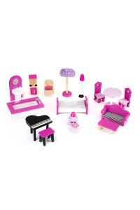 Drewniany domek dla lalek mebelki oświetlenie LED ECOTOYS