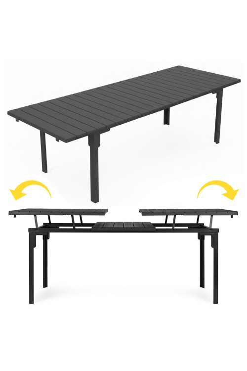 Stół ogrodowy rozkładany 180-240 cm do 12 os. stal HDPE szary MultiGarden