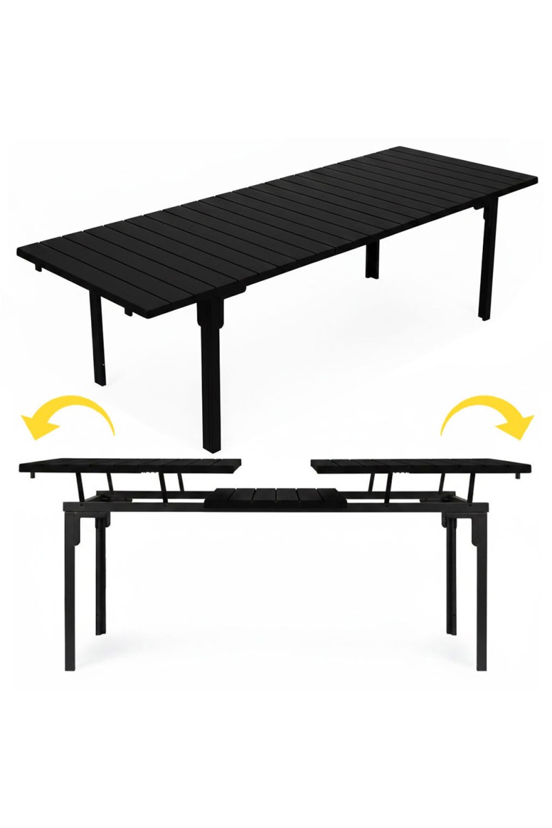 Stół ogrodowy rozkładany 180-240 cm do 12 os. stal HDPE czarny MultiGarden