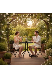 Stolik ogrodowy okrągły 60 cm szkło hartowane stół na ogród taras balkon czarny MultiGarden