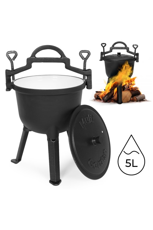 Kociołek żeliwny emaliowany 5L stojący garnek myśliwski ognisko grill MultiGarden