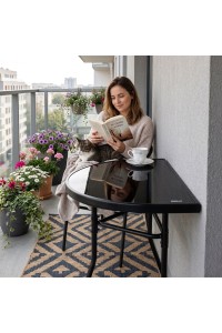 Stolik półokrągły szklany kawowy na balkon taras patio czarny MultiGarden