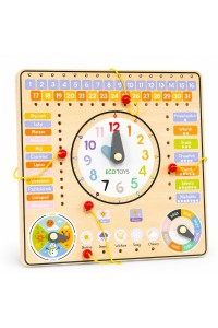 Drewniana tablica manipulacyjna kalendarz zegar ECOTOYS