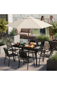 Stół ogrodowy 140x80 cm szkło hartowane otwór na parasol czarny MultiGarden