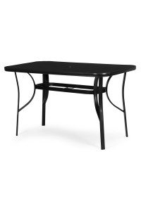 Stół ogrodowy 140x80 cm szkło hartowane otwór na parasol czarny MultiGarden