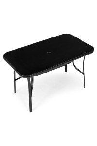 Stół ogrodowy 140x80 cm szkło hartowane otwór na parasol czarny MultiGarden