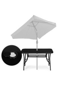 Stół ogrodowy 140x80 cm szkło hartowane otwór na parasol czarny MultiGarden