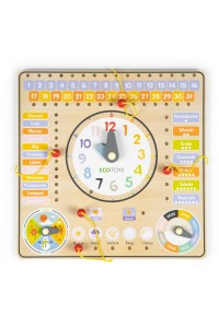 Drewniana tablica manipulacyjna kalendarz zegar ECOTOYS