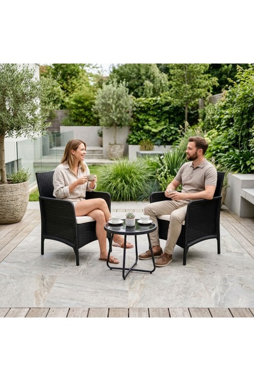 Zestaw 2x fotel ogrodowy z poduszką komplet krzeseł na balkon taras ogród czarny MultiGarden
