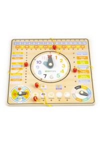 Drewniana tablica manipulacyjna kalendarz zegar ECOTOYS