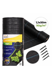 Agrowłóknina czarna agrotkanina UV 90g mata antychwastowa 1,1x50m kołki MulltiGarden