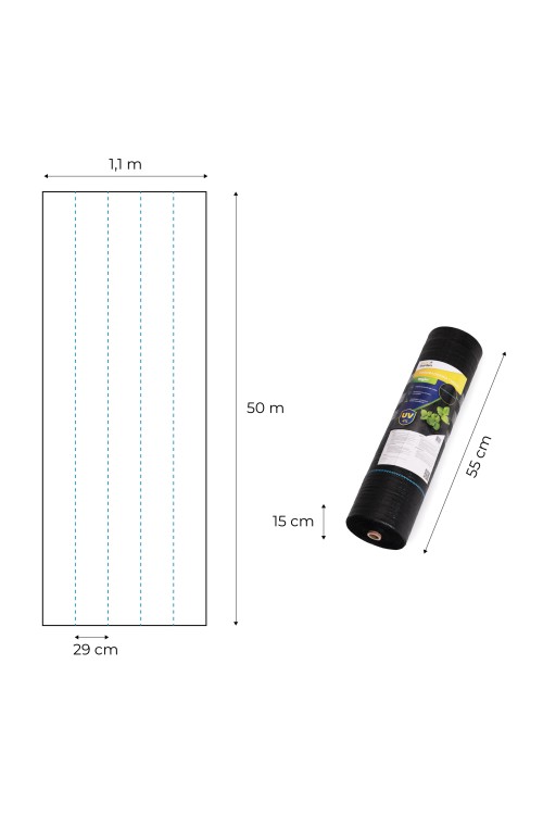 Agrowłóknina czarna agrotkanina UV 90g mata antychwastowa 1,1x50m kołki MulltiGarden