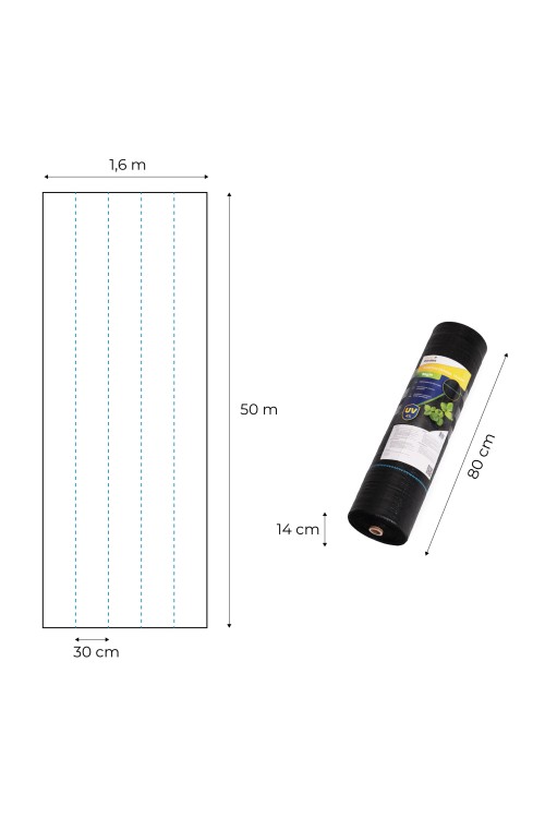 Agrowłóknina czarna agrotkanina UV 90g mata antychwastowa 1,6x50m kołki MulltiGarden