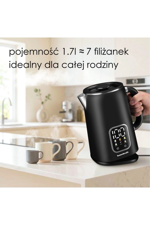 Czajnik elektryczny bezprzewodowy 1,7l smart z regulacją temperatury obrotowy czarny