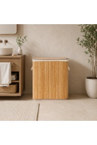 Kosz na pranie bambusowy pojemnik 150 litrów 3 komory pokrywa ModernHome