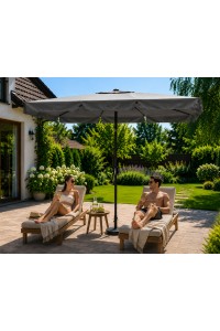 Prostokątny duży parasol ogrodowy skośny łamany z korbą szary 200x130 cm MultiGarden