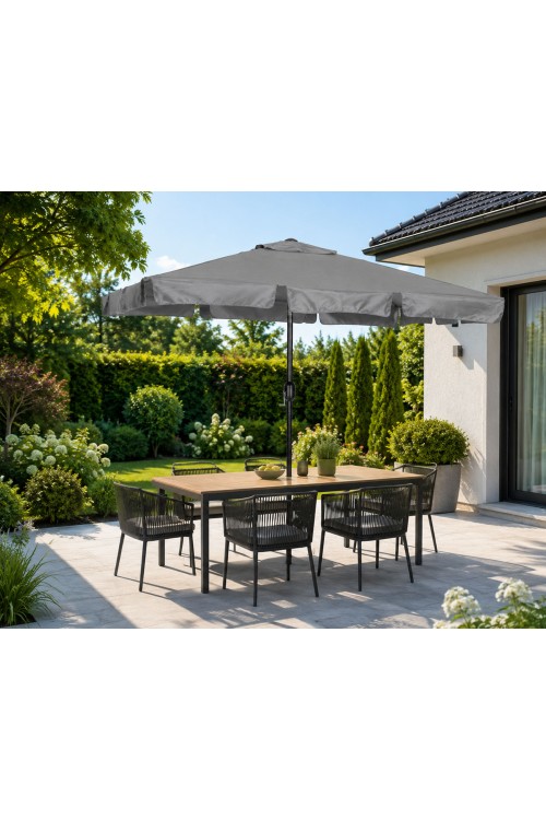 Prostokątny duży parasol ogrodowy skośny łamany z korbą szary 200x130 cm MultiGarden