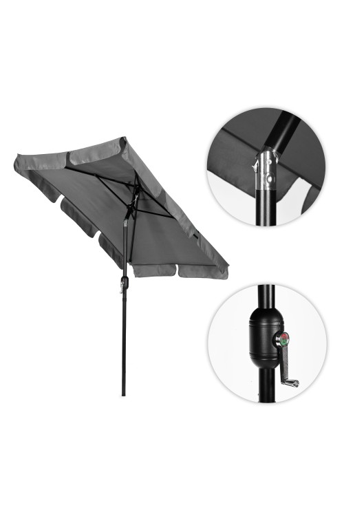 Prostokątny duży parasol ogrodowy skośny łamany z korbą szary 200x130 cm MultiGarden