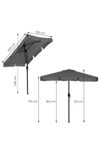 Prostokątny duży parasol ogrodowy skośny łamany z korbą szary 200x130 cm MultiGarden