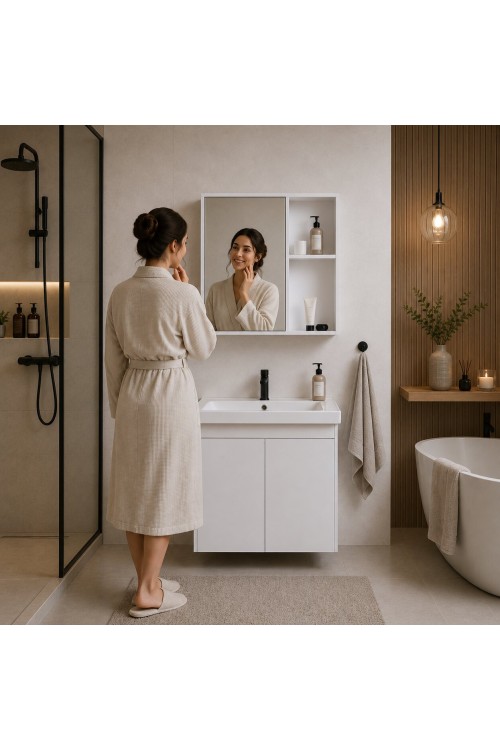 Szafka łazienkowa wisząca z umywalką + lustro zestaw mebli ModernHome