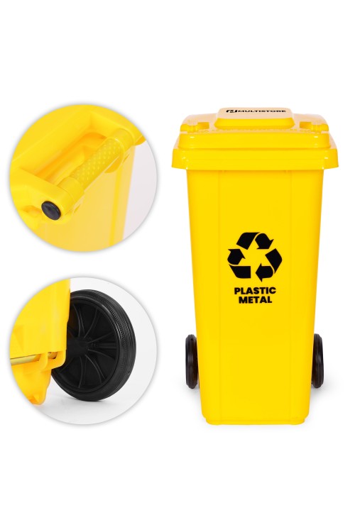 Kosz na smieci 240L duży kubeł śmietnik gumowe koła - żółty plastik