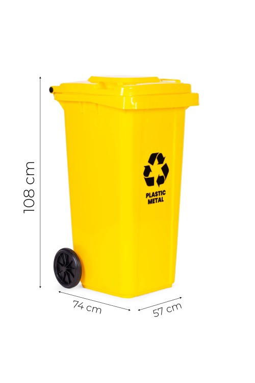 Kosz na smieci 240L duży kubeł śmietnik gumowe koła - żółty plastik