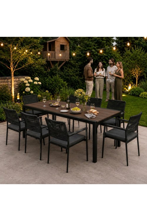 Duży stół ogrodowy 8-osobowy 180x90 cm na taras ogród brązowy blat MultiGarden