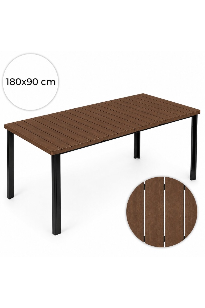 Duży stół ogrodowy 8-osobowy 180x90 cm na taras ogród brązowy blat MultiGarden