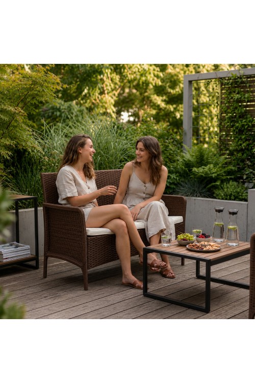 Sofa ogrodowa dwuosobowa z poduszką ławka na balkon taras ogród brązowa MultiGarden