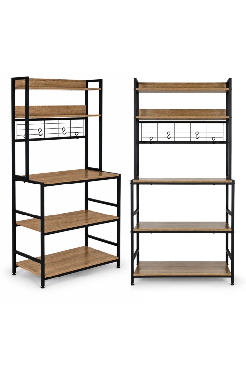 Regał kuchenny z półkamni stojak 84 cm 6 poziomów haczyki loft jasny dąb ModernHome
