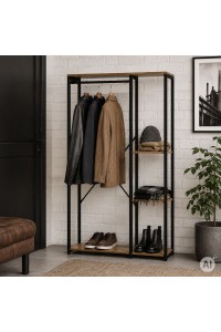 Wieszak stojący z regałem do przedpokoju na ubrania buty loft jasny dąb ModernHome