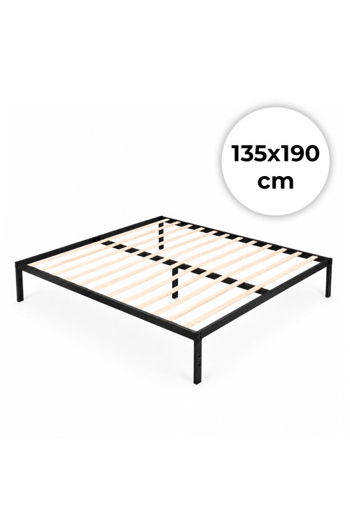 Łóżko metalowe 135x190 cm ze stelażem minimalistyczna czarna rama ModernHome