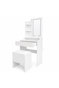 Toaletka kosmetyczna z lustrem i oświetleniem LED 3 barwy półki szuflada taboret ModernHome