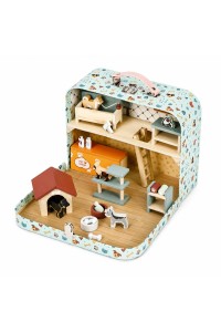Sklep zoologiczny w walizce piętrowy drewniane mebelki zestaw 23 akcesoriów ECOTOYS