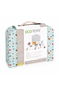 Sklep zoologiczny w walizce piętrowy drewniane mebelki zestaw 23 akcesoriów ECOTOYS