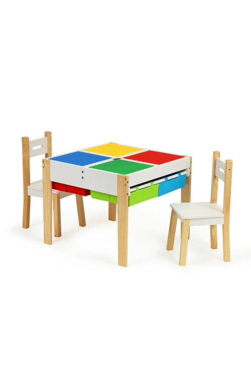 Drewniane meble dla dzieci zestaw stół + 2 krzesła ECOTOYS