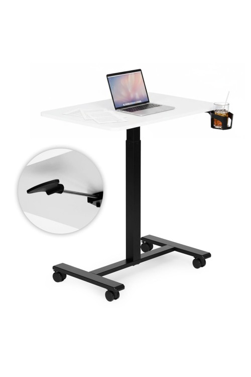 Mobilne biurko 70x48 cm stolik pod laptopa regulacja wysokości 71,5-112 cm biały blat ModernHome