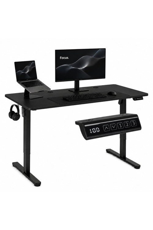 Biurko elektryczne 140x60 cm podnoszone regulacja wysokości 72-118 cm czarne ModernHome