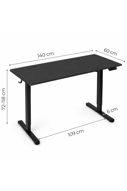 Biurko elektryczne 140x60 cm podnoszone regulacja wysokości 72-118 cm czarne ModernHome
