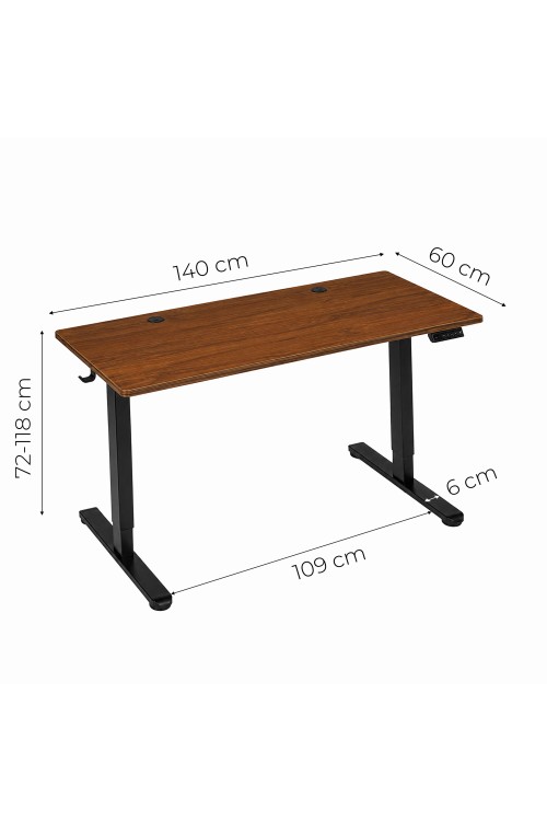 Biurko elektryczne 140x60 cm podnoszone regulacja wysokości 72-118 cm ciemny dąb ModernHome
