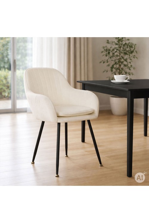 Zestaw 2x krzesło tapicerowane welurowe nowoczesne do jadalni salonu kremowe ModernHome