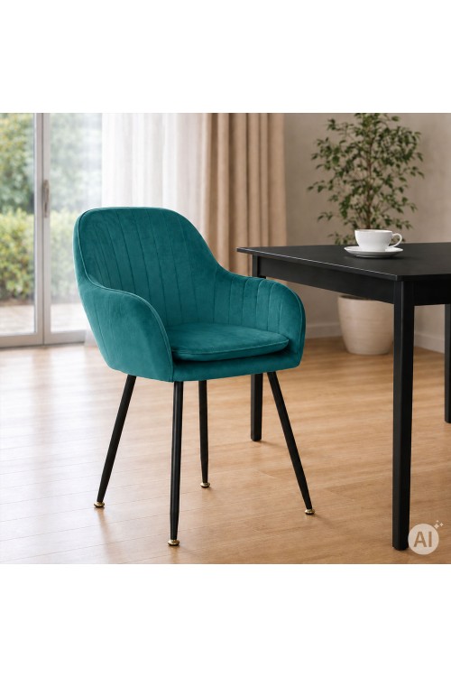 Zestaw 2x krzesło tapicerowane welurowe nowoczesne do jadalni salonu turkusowy ModernHome