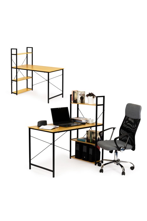 Biurko komputerowe drewniane regał z półkami loft