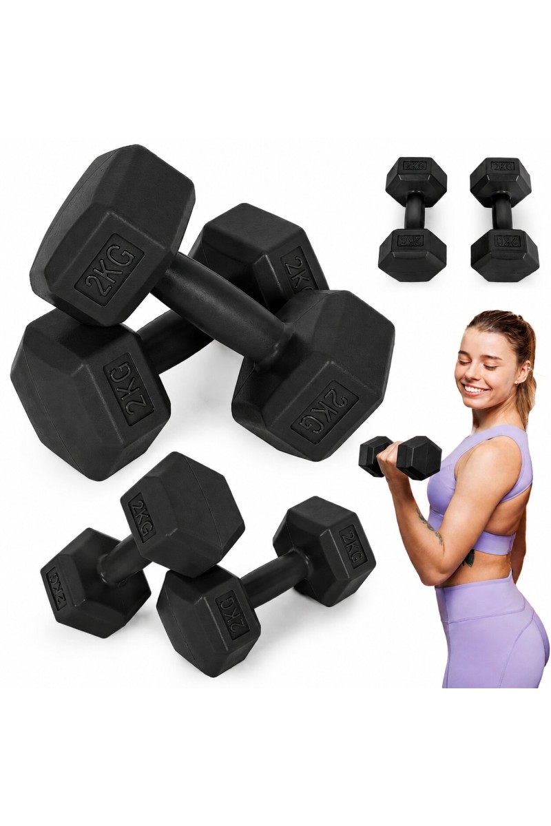 Hantle sześciokątne zestaw 2x2 kg ciężarki do ćwiczeń obciążniki fitness czarne MOVEPRO